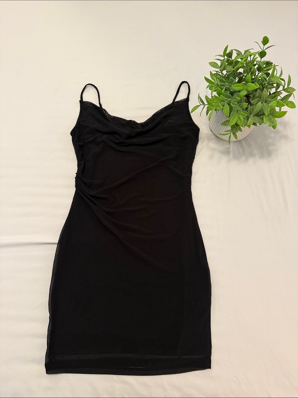 Mesh Black Slip Dress - Elegant Spaghetti Strap